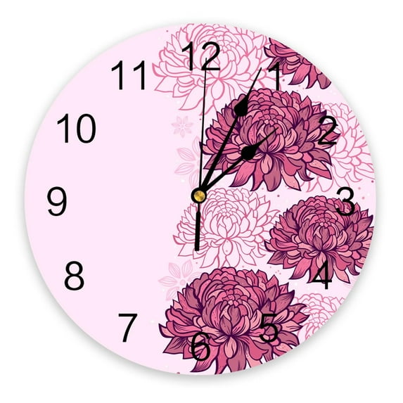 Pink Chrysanthemum Flower Texture PVC Wall Clock Modern Design Living Room Decoration Wall Clock Home Decore Wall Digital Clock
