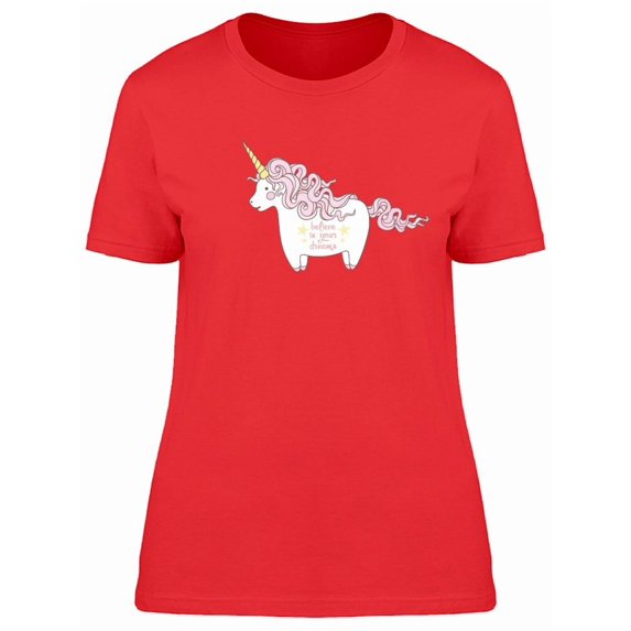 Pink Chubby Unicorn With Quote Tee Women's -Image by Shutterstock