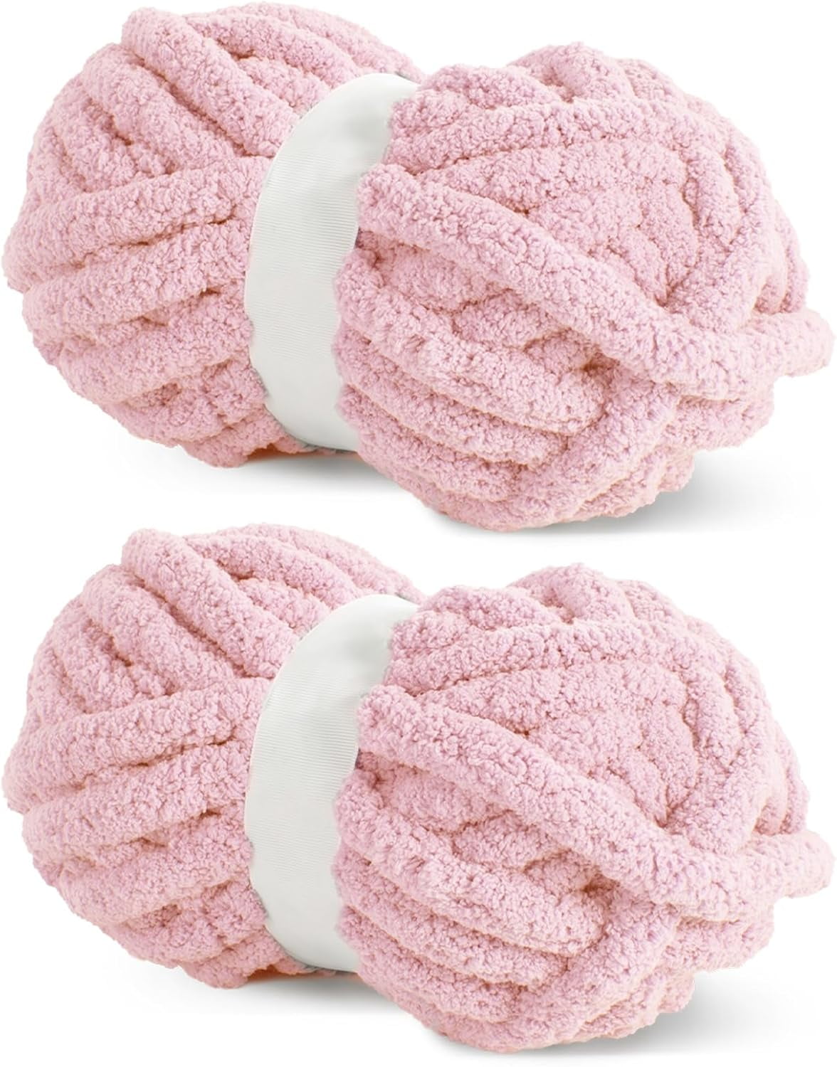 Pink Chunky Chenille Yarn for Crocheting, Bulky Thick Fluffy Yarn for Knitting,Super Bulky Chunky Yarn for Hand Knitting Blanket, Soft Plush Yarn, 2 Jumbo Pack (27 yds,8 oz Each Skein)