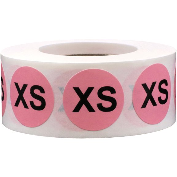 Pink Circle Extra Small XS Clothing Size Stickers, 3/4 Inch Round, 500 Labels on a Roll