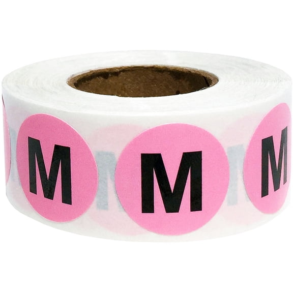 Pink Circle Medium M Clothing Size Stickers, 3/4 Inch Round, 500 Labels on a Roll