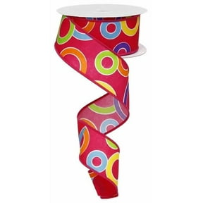 Pink Circles Bright Polka Dots Wired Ribbon (2.5 Inches x 10 Yards)