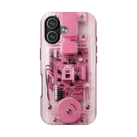 Pink Circuit Board Coquette Tech Tough Phone Case, Dual-Layer Protective Cover for iPhone