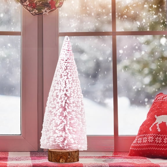 Pink Classic Artificial Mini Christmas Tree Sisal Bottle Brush Trees with Wood Base Christmas Pine Trees for Autumn Winter Holiday Home Kitchen Party Decor