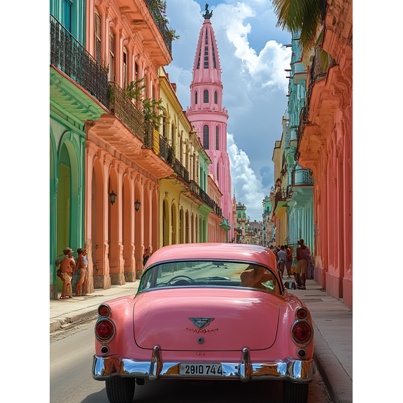 Pink Classic Car Havana Cuba Street Scene Canvas Print/Wall Art Perfect for Living Room Bedroom Office Gallery Wall and Dining Room Decoration.