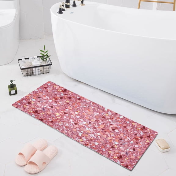 Pink Clastic Gemstone Bath Mat 39x20 Non-Slip Bathroom Rugs Absorbent Soft Plush Quick Dry for Tub Shower Kitchen Home Decor