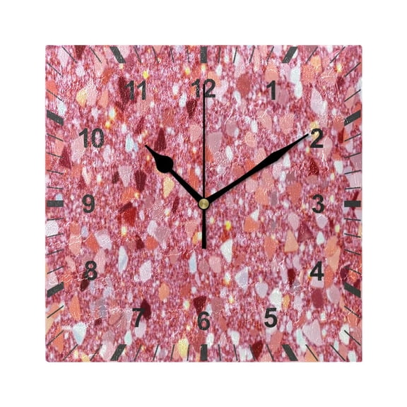 Pink Clastic Gemstone Wall Clock Battery Operated Silent Non-Ticking Bedroom Office Kitchen Home School Decor 7.8"(Black)