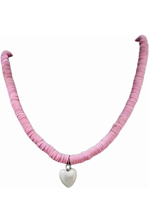 Pink Clay Heart Necklace, Fashion Commute, Sweet Decorative Multi-Functional Accessory, Niche Design, Suitable For Ladies[r648]