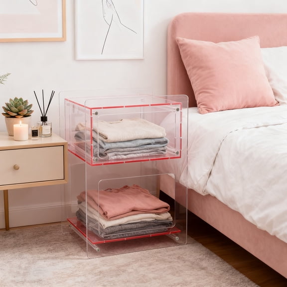 Pink Clear Acrylic End Side Table 2 Tier Decorative Nightstand 15.7"x11.8"x19.7"