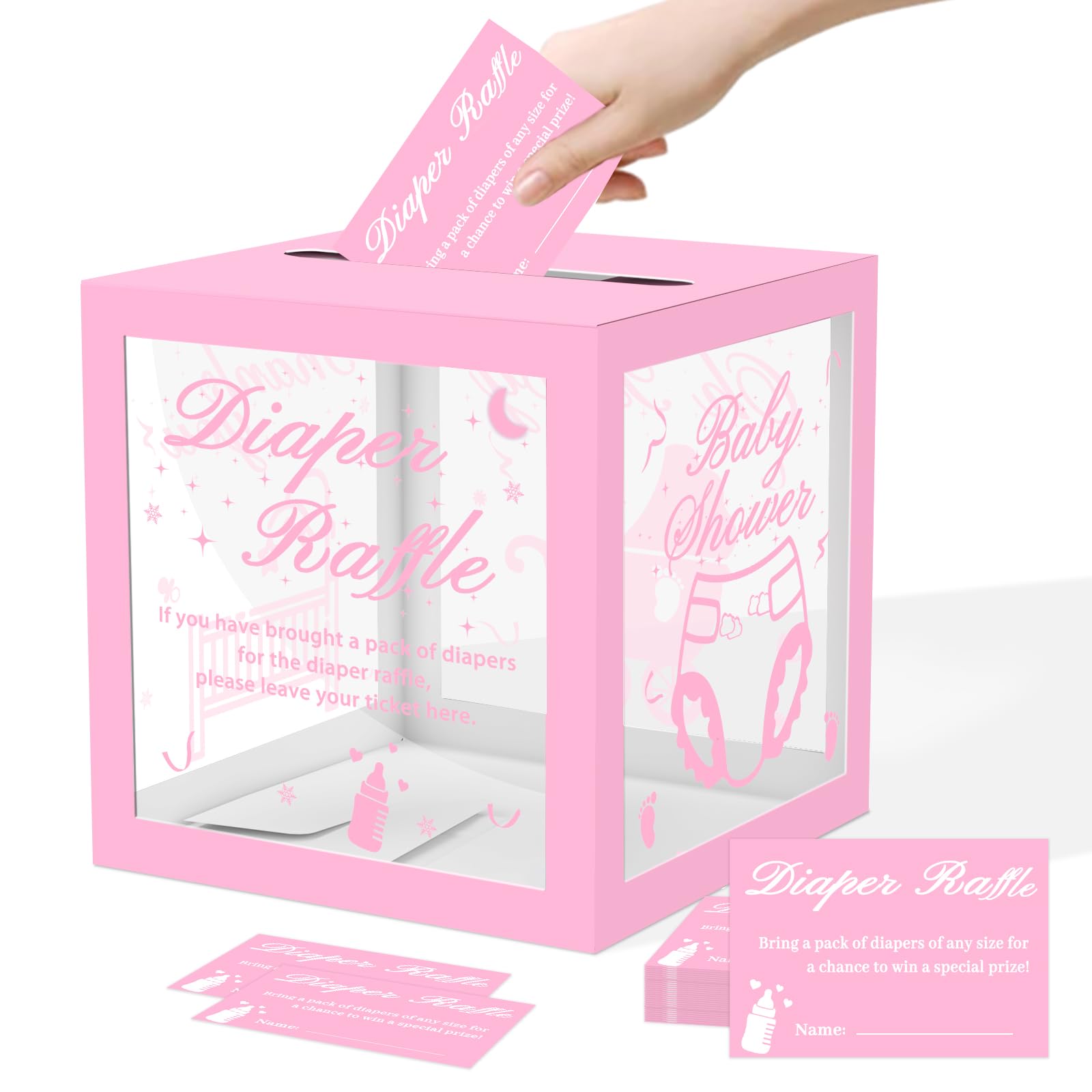 Pink Clear Diaper PriNst Raffle Tickets Card Box for Shower, 50 Pcs ...