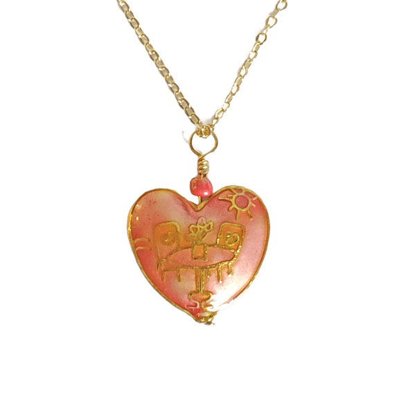 Pink Cloisonne Romantic Heart Necklace