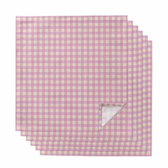 Pink Cloth Napkins, Grid Checkered Plaid Gingham Lattice Trellis Washable and Reusable Dinner Napkins Set of 6, Table Napkin for Kitchen Party Birthday Wedding Hotel Housewarming 20"x20"