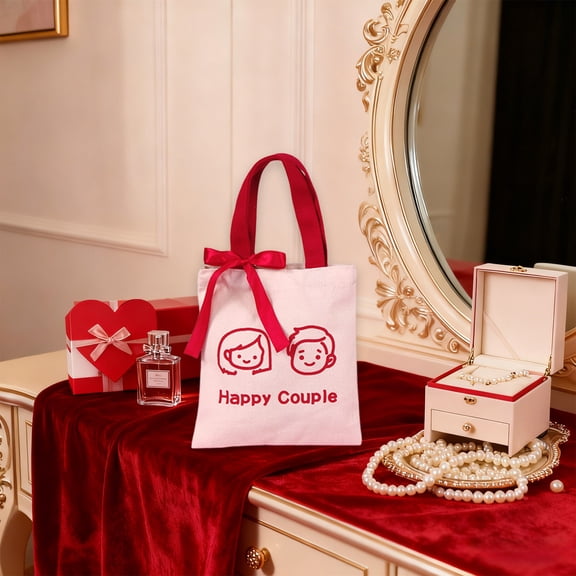 Pink Cloth Wedding Favor Bag, Fabric Candy Tote for Almonds Valentine’s Chocolates Romantic Gift Packaging, Love Themed Celebration Decor