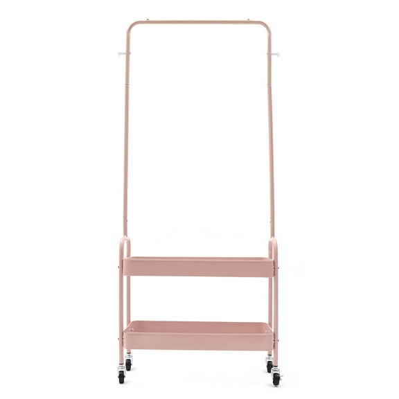 Pink Clothing Rack Lockable Clothing Rack With 2 Baskets Movable Clothing Rack for laundry rooms, balconies