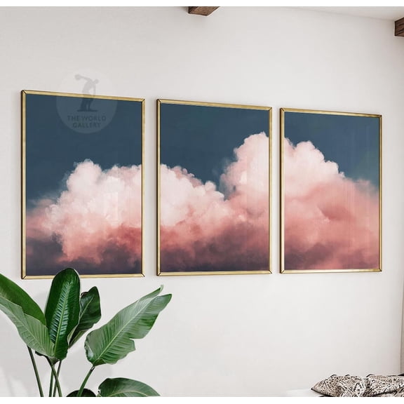 Pink Cloud Abstract Sky Triptych Art Set 3 Unframed Paper Print 8x12