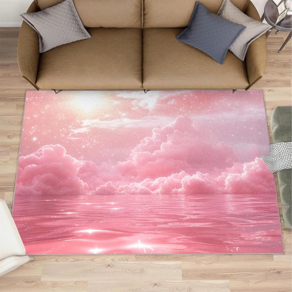 Pink Cloud Area Rug, Cloud Rugs for Bedroom,Sky Washable Rugs, Nature Outdoor Carpet & Home Decor, Soft Low Pile Rug for Room Home Decor-2' x 3'