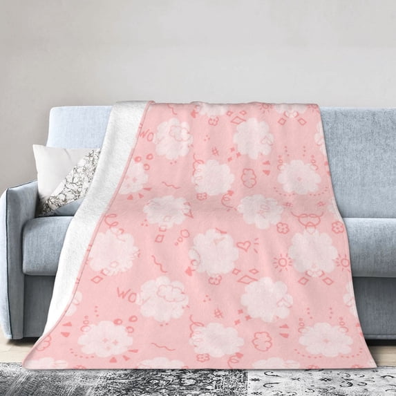 Pink Cloud Doodle Throw Blanket, Anti-Pilling Ultra-Soft Micro Fleece Cover Blanket for Bed Sofa, for All Seasons, 40"x30"