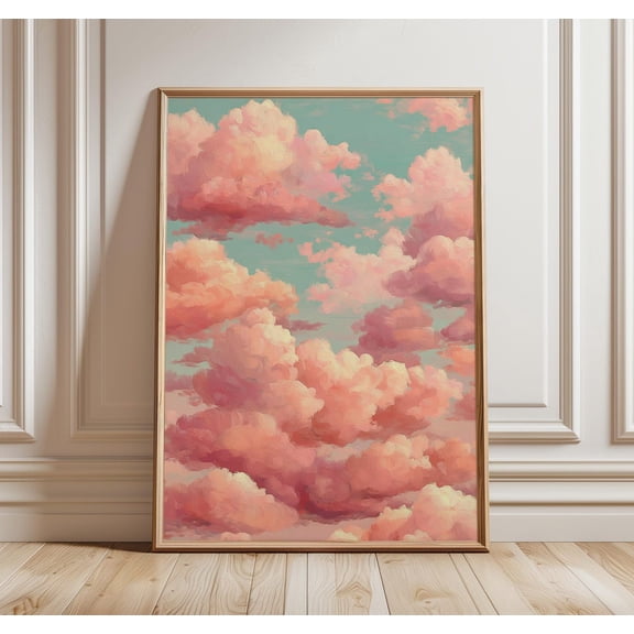 Pink Cloud Dreamy Sky Pastel Cloudscape Aesthetic Soft Sunset Decor Modern Home Artwork, Unframed Canvas