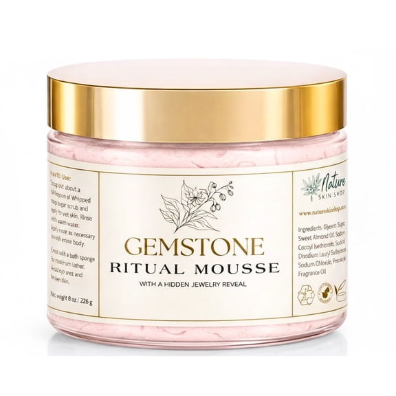 Rose Quartz Gemstone Ritual Mousse with Hidden Jewelry Reveal Luxurious Skincare Experience, 8 oz