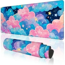 Pink Cloud Large Gaming Mouse Pad with Anti-Slip Base for Keyboard and Mouse, Kawaii Colorful Clouds Extended XL Mousepad for Girl, Cute Desk Mat with Stitched Edges for Desk, 31.5 x 11.8 in