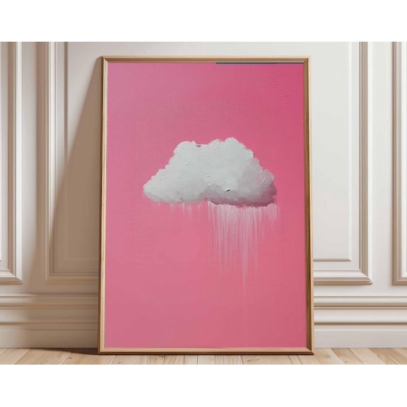 Pink Cloud Minimalist Abstract Rain Cloud Modern Surreal Wall Art Print, Unframed Paper Poster 24x36in