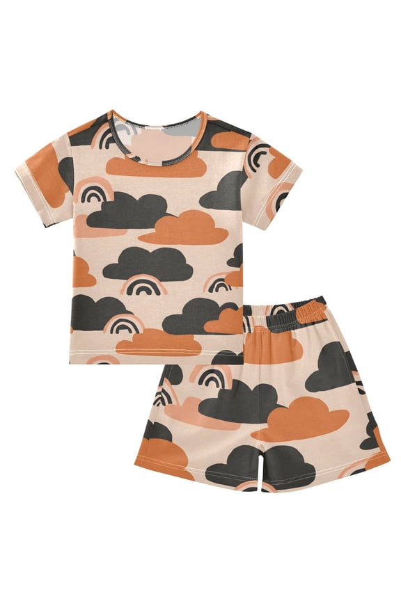 Pink Cloud Rainbow Summer Pajama Set Soft Cotton Short Sleeve Sleepwear 2PCS Pajama Sets Breathable Lounge Set Size 5Y