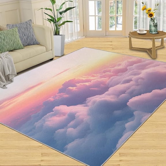 Pink Cloud Rugs for Bedroom, Pink Cloudscape Area Rug, Cloud Rugs for Living Room, Indoor Non-Slip Rug, Machine Washable Carpet for Front Entrance Floor Decor 2 x 3ft