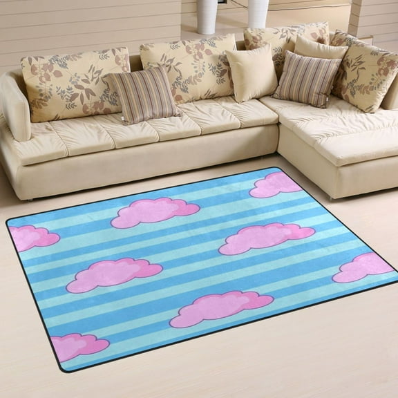 Pink Cloud Stripes Soft Polyester Area Rug 31''x20'', Non Slip, Memory Foam, Water Absorbent