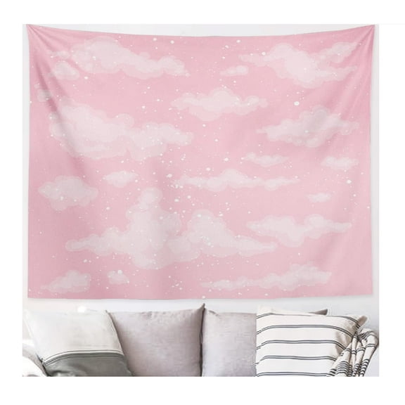 Pink Cloud Tapestry for Bedroom Decor, Aesthetic Home Decorations for Backdrop, Cute White Heaven Sky Tapestries, Wall Hanging for Teen Girls College Dorm, Living Room, Ceiling Pink, (59Wx79L)
