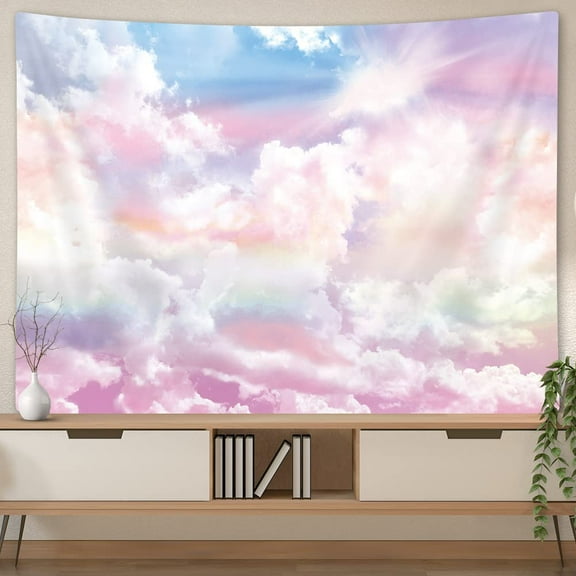 Pink Cloud Wall Tapestry for Girls Bedroom Aesthetic Decor, Abstract Colorful Sky Clouds Natural Landscape Tapestry Wall Art Hanging for College Dorm Home Girly Teen Party Backdrops