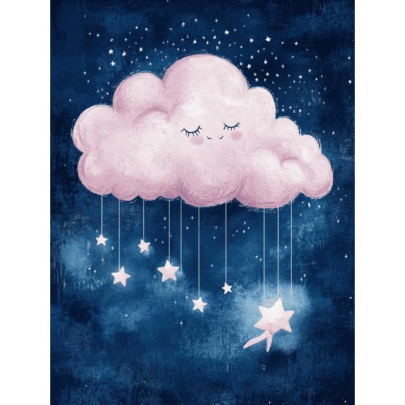 Pink Cloud and Stars Canvas Painting, Suitable for Bedroom, Living Room, Nursery, Office, and Hallway Decoration.