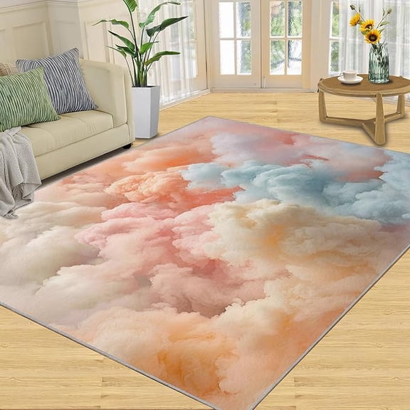 Pink Clouds Area Rug, Colorful Clouds Rugs for Room Girl, Cute Cloud Rug for Living Room, Non Slip Washable Carpet for Woman Bedside Bedroom Kitchen Dining Room Decor Floor Mat 2 x 3ft