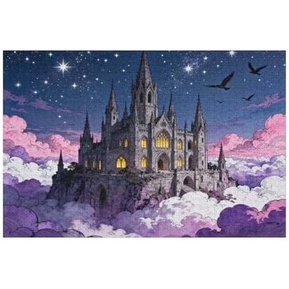 Pink Clouds Castle 500 Piece Puzzle for Adults, Fantasy Sky Scene Artwork, Creative DIY Puzzle for Home Decoration, Family Fun Game Night, Interactive Challenge