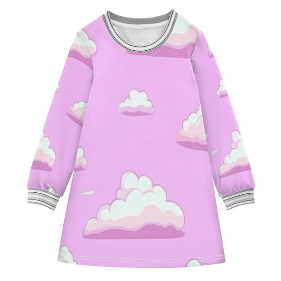 Pink Clouds Girls'long-sleeved dress Thickened A-dress Warm Dress Basic Shirt Party Dresses