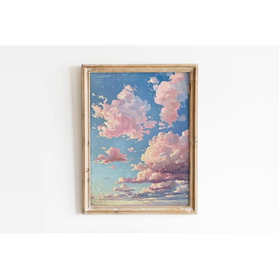 Pink Clouds Girly Wall Arttrendy Spring Print Preppy Room Decor Pastel Sky Scenery Clouds Poster, Poster Only