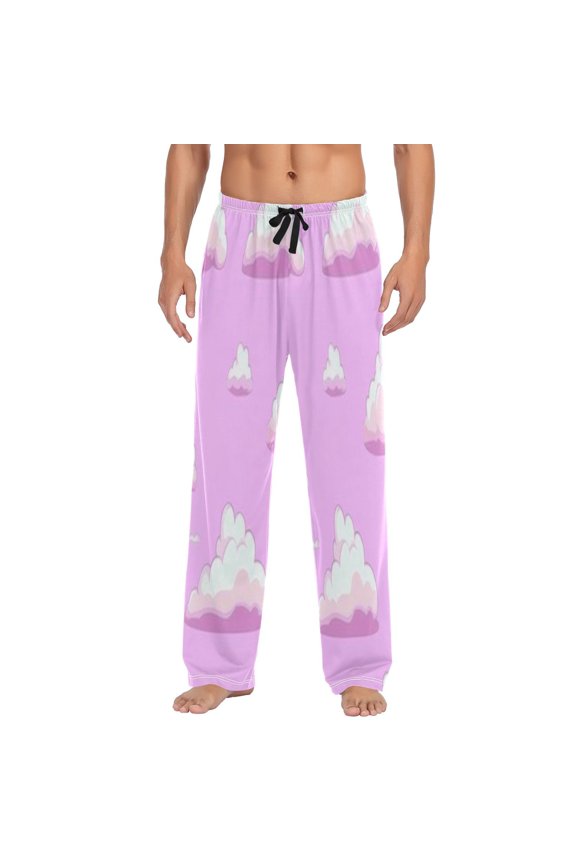 Pink Clouds Men's Lightweight Pajama Bottoms Stretch Elastic Waist Side Pockets Spring Fall