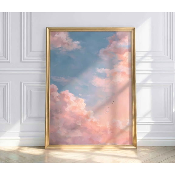 Pink Clouds Poster Pastel Sky Wall Art Dreamy Cloud Print Aesthetic Wall Art Cottagecore Bedroom Decor