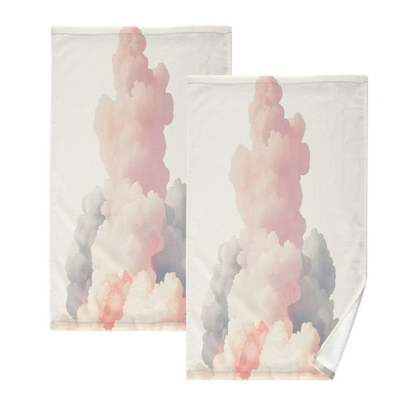 Pink Clouds Set of 2 Pure Cotton Towels, 16'' x 28'', Highly Absorbent and Soft