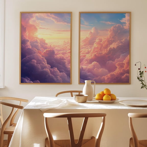 Pink Clouds Wall Art Pieces Bedroom Gallery Over Bed Soft Neutral Relaxing Wall Art, Set 2, Poster Only