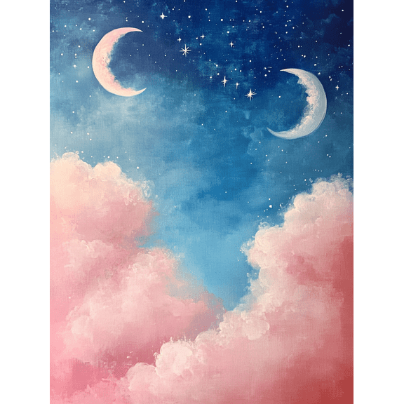 Pink Clouds and Crescent Moon Canvas Art Print Perfect for Bedroom Living Room Nursery Office and Hallway Decoration