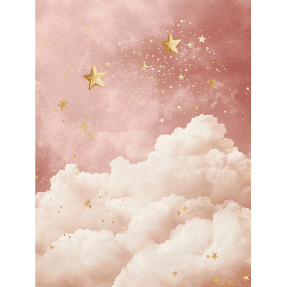 Pink Clouds and Gold Stars Canvas Art Print Suitable for Living Room Bedroom Bathroom Office and Hallway Decoration.