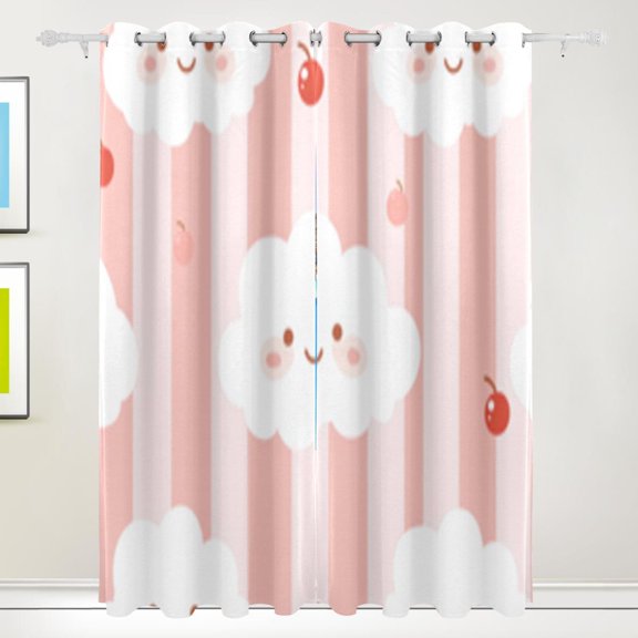 Pink Clouds with Cherries Blackout Curtains 55W x 72/84L Living Room Bedroom Curtains Heat Insulation and Sun Protection 2-Pack
