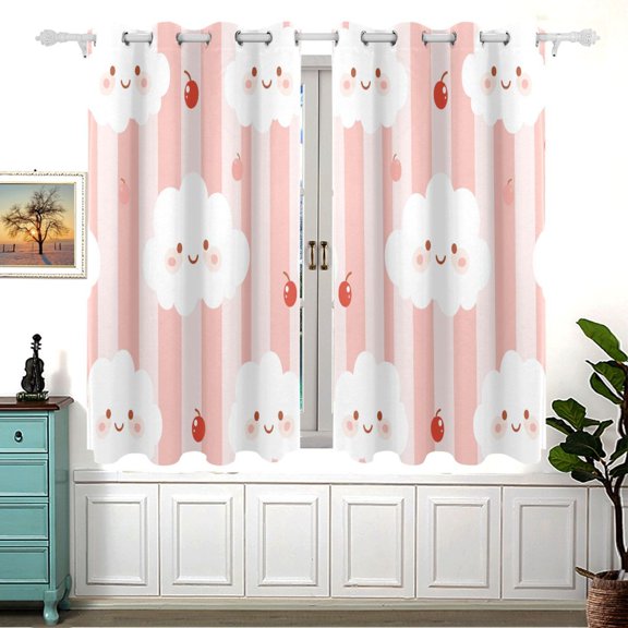 Pink Clouds with Cherries Blackout Curtains for Living Room Bedroom 55W x 54L Insulated Window Drapes 2 Panels