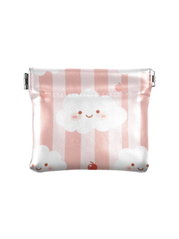 Pink Clouds with Cherries Wallet Small PU Leather Change Pouch Wallet for Women