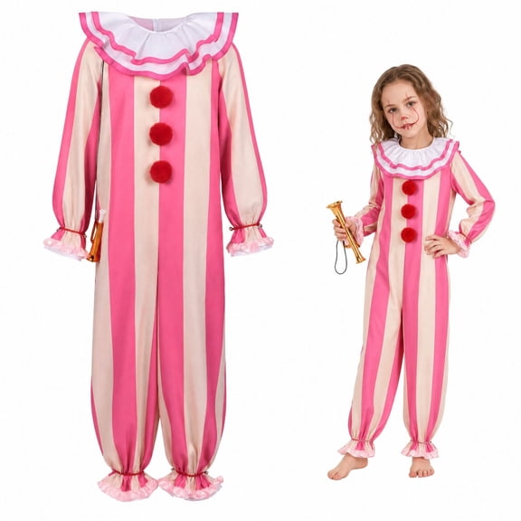 Pink Clown Jumpsuit Costume, Halloween Cosplay Outfit for Party Events, Cosplay Clown Themed Bodysuit