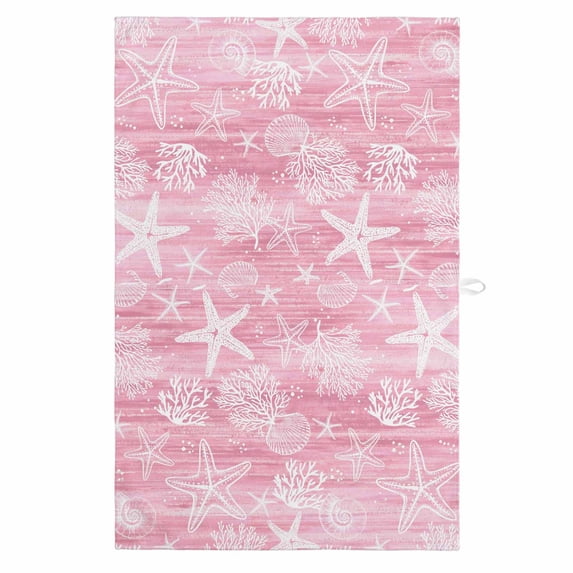Pink Coastal 1 Pack Kitchen Towel, Water Absorbent Dish Towel, Summer Ocean Sea Waves Starfish Corals Decorative Hand Towels - Quick Drying Cloth for Cooking Baking, 18x28 Inch