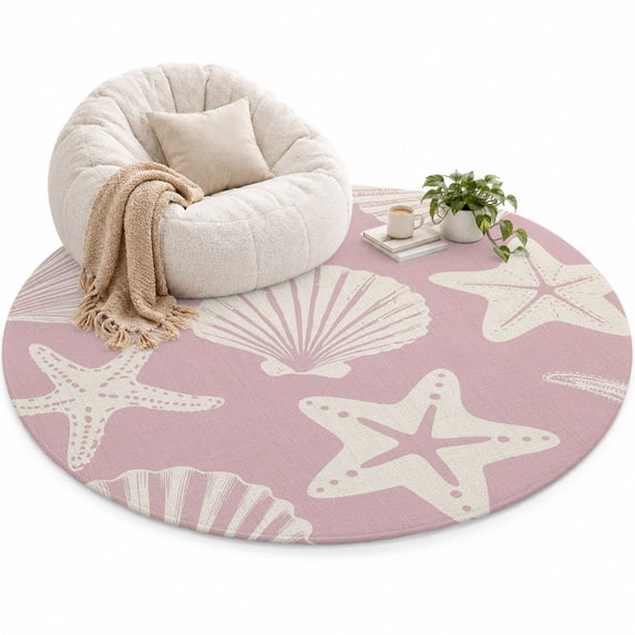 Pink Coastal Area Rug 6', Starfish Shell Ocean Nautical Soft Mat Non ...
