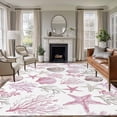 thumbnail image 1 of Pink Coastal Area Rugs 5'x7', Washable Small Throw Rugs for Laundry Room Playroom, Beach Nautical Starfish Coral Seashells Indoor Outdoor Rug Non-Slip Low Pile Carpet Runner Reversible Floor Mats, 1 of 8