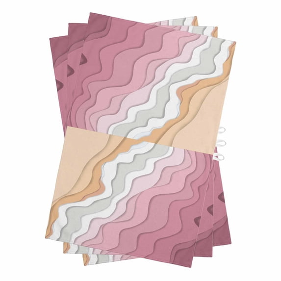 Pink Coastal Beach Kitchen Towels Set of 3, Water Absorbent Dish Towel, Country Romantic Simple Sea Waves Decorative Hand Towels - Quick Drying Cloth for Cooking Baking, 18x28 Inch