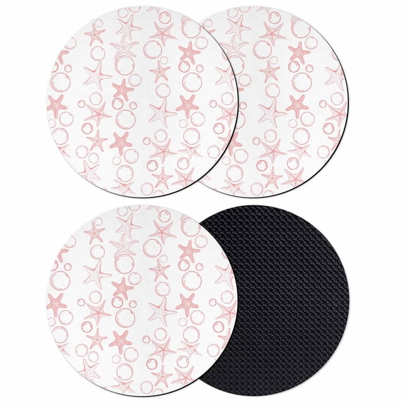 Pink Coastal Coasters Set of 4, Absorbent Coasters for Drinks, Starfish Nautical Ocean Sea Wooden Coaster for Desk Coffee Table Protection, Home Decor House Warming Gifts 4"